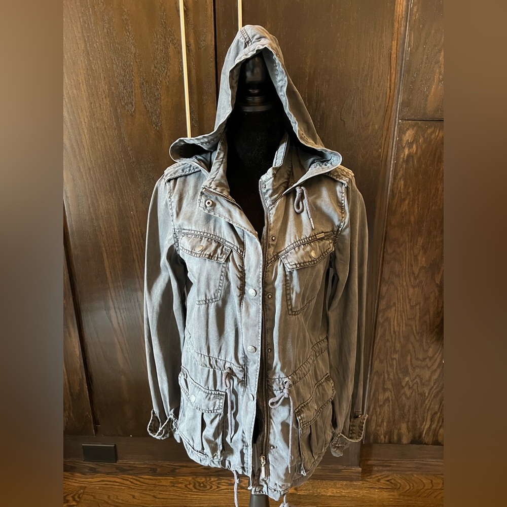 Max Jeans Gray Utility Jacket with Hood